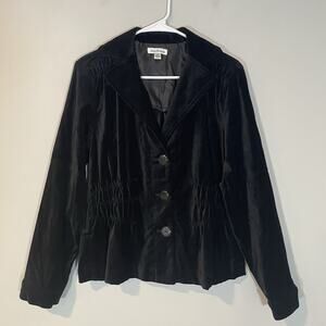 Joan Rivers Black‎ Blazer Jacket Sz M Velvet Gathered Smocked Goth Dark Academia